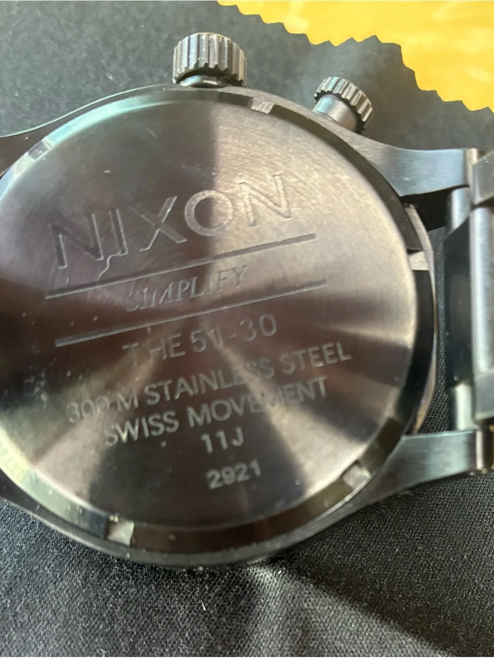 Nixon The 51-30 Tide Black with Wood Grain Face Stainless Steel Wristwatch.